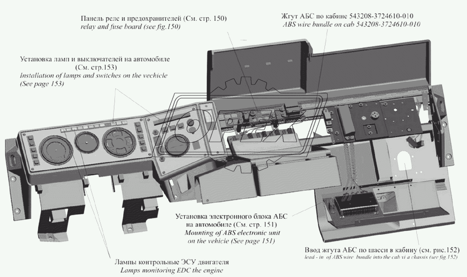 Установка электрооборудования АБС по кабине